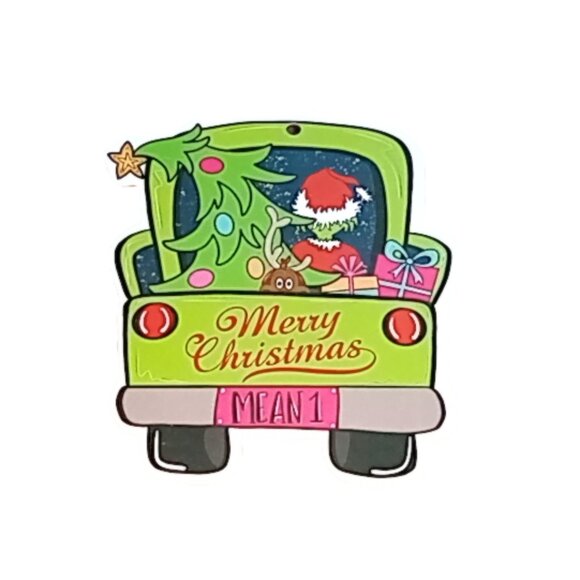 ๐ฏ 10 for $12 / Grinch in Green Truck Chipboard Christmas Ornament Mean 1 - Picture 2 of 12